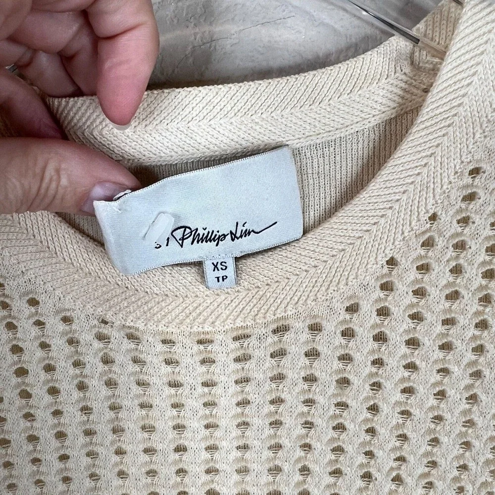 31 Phillip Kim‎ Women's Eyelet Crewneck T-Shirts Short Sleeve Cream Size XS